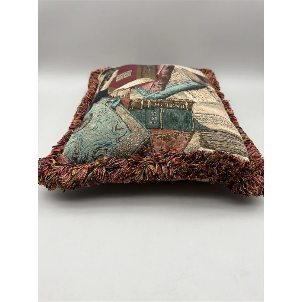VTG Tapestry Throw Pillow Books/Reading  19